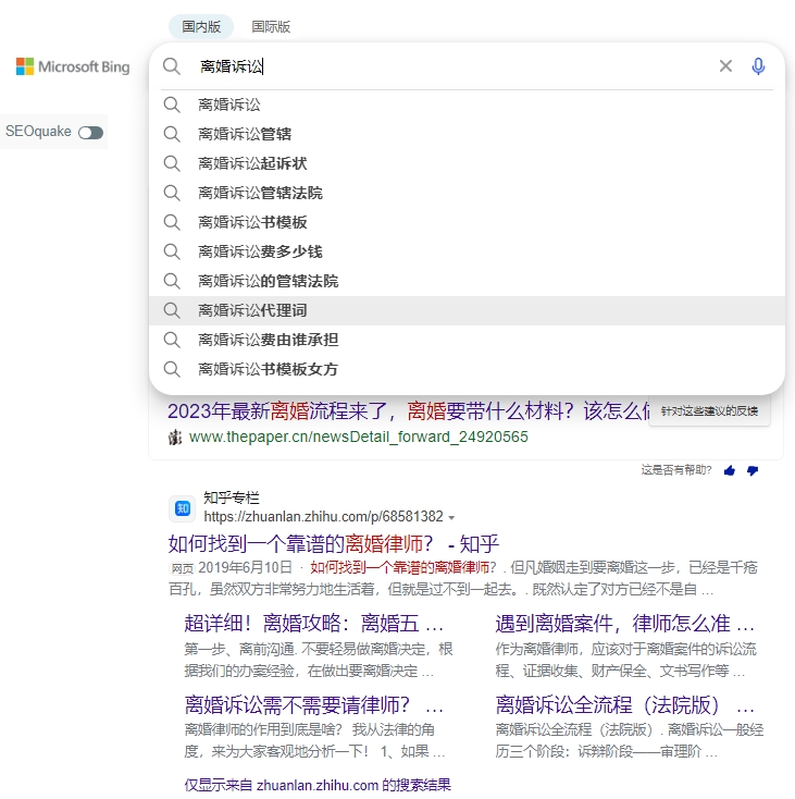 Bing的SERP頁面效果